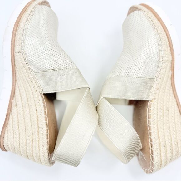 Gentle Souls CRISTA Gold Leather Tan Woven Open Toe Espadrille Wedge Sandals - Picture 8 of 16